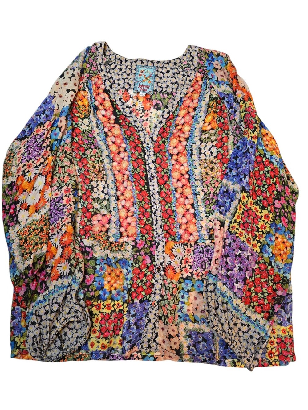 Johnny Was Vibrant Floral Patchwork Blouse